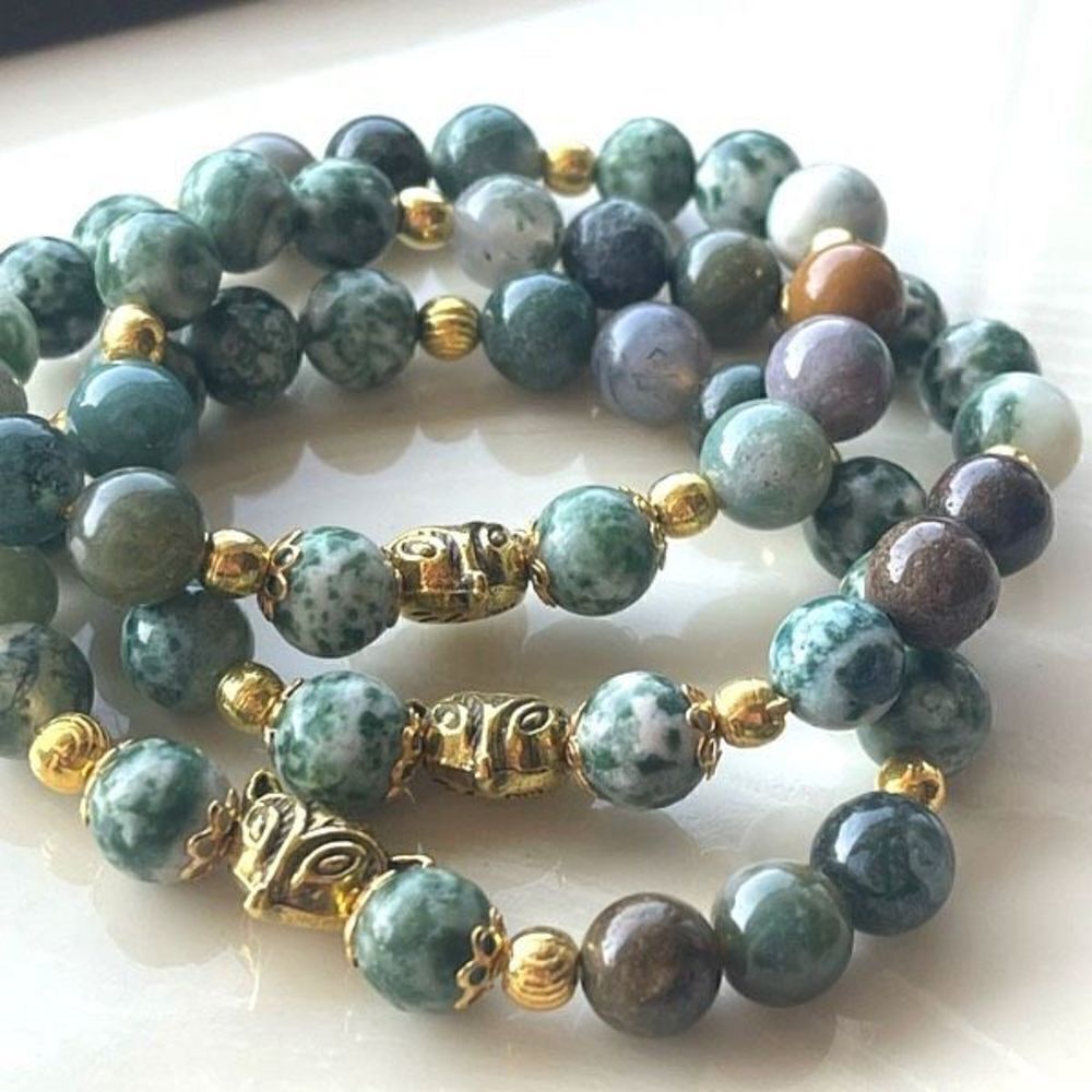 Tree agate dendritic India agate fox head face ONE stretch bracelet NEW reiki me